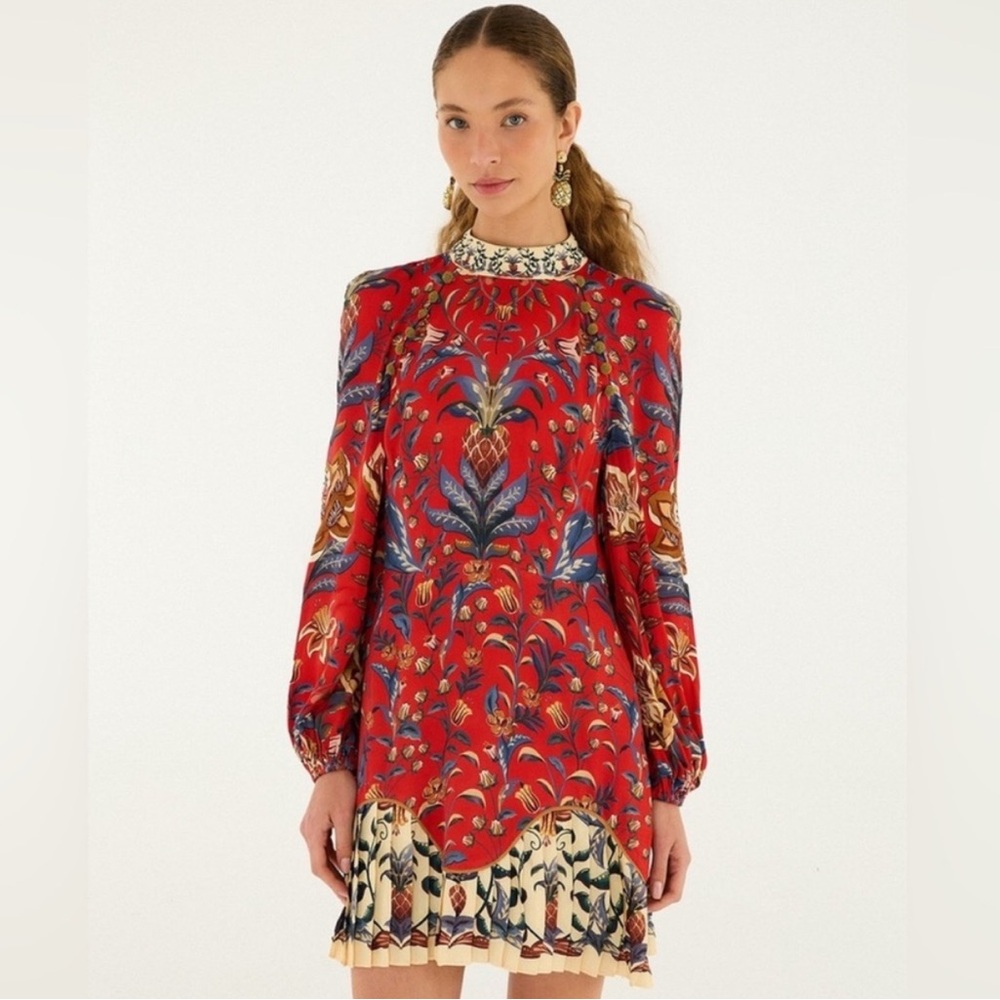 NWT FARM RIO Red Winter Breeze Lenzing™ Ecovero™ Viscose Mini Dress
